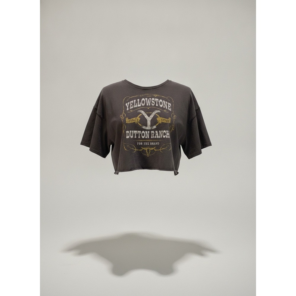 Yellowstone Dutton Ranch Graphic Crop Top Faded Black L/XL Boxy Western Tee